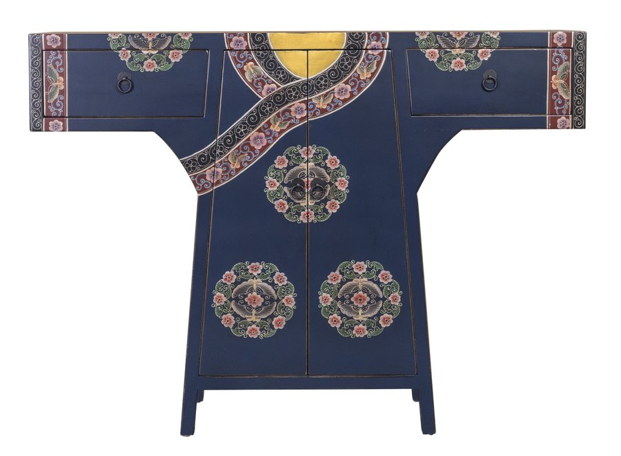 Armoire Chinoise Bleue Kimono Peint à La Main L120xP35xH87cm