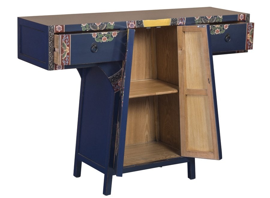 Armoire Chinoise Bleue Kimono Peint à La Main L120xP35xH87cm