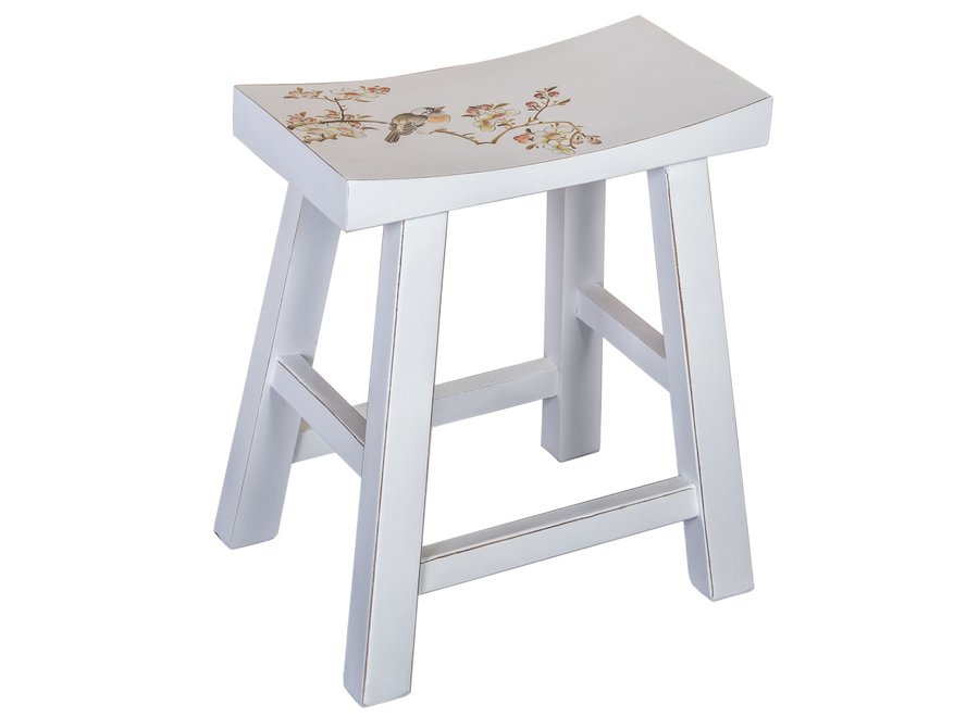 Fine Asianliving Chinese Stool Handpainted Snow White W43xD23xH50cm