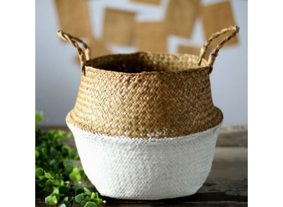 Fine Asianliving Oriental Basket Handmade Natural Seaweed Set/4 Dia.35/26/22/13 x H31/23/19/12.5cm White