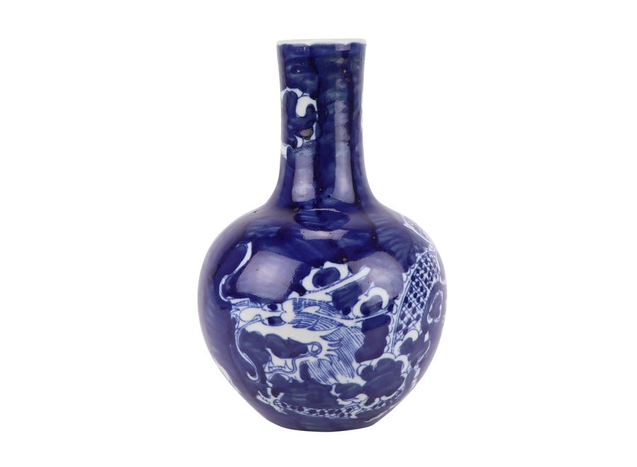 Fine Asianliving Chinese Vase Blue White Porcelain Dragon D15xH23cm