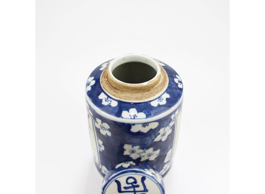 Pot à Gingembre Chinois Bleu Blanc Porcelaine Longévité D12xH18cm