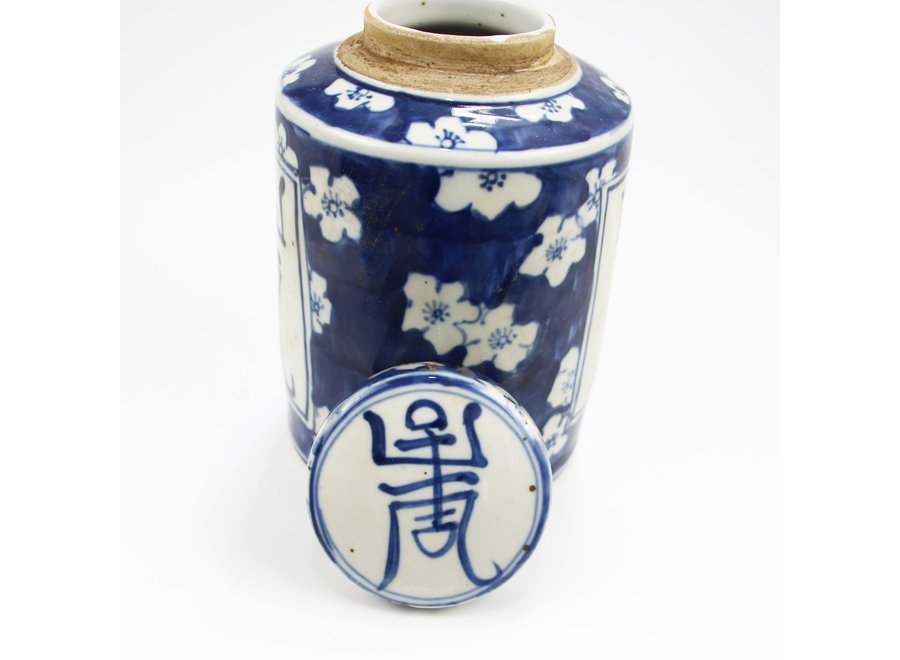 Pot à Gingembre Chinois Bleu Blanc Porcelaine Longévité D12xH18cm