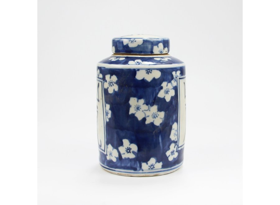 Chinesische Deckelvase Blau Weiß Porzellan Langlebigkeit D12xH18cm