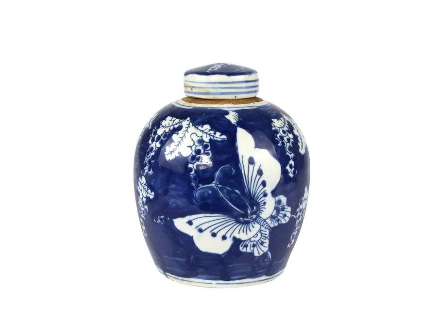 Fine Asianliving Chinese Ginger Jar Blue White Porcelain Butterflies D14xH17cm