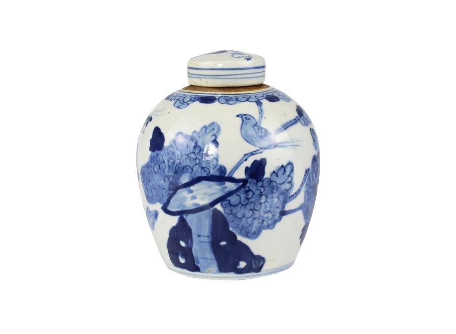 Pot à Gingembre Chinois Bleu Blanc Porcelaine Oiseaux D14xH17cm