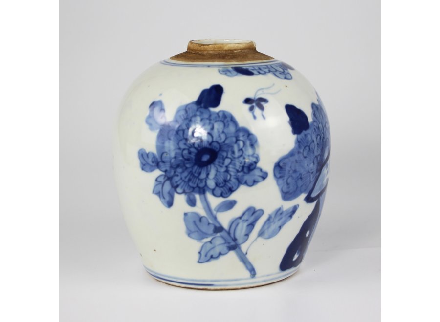 Pot à Gingembre Chinois Bleu Blanc Porcelaine Oiseaux D14xH17cm