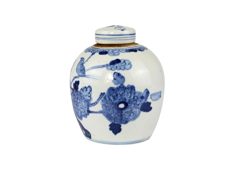 Pot à Gingembre Chinois Bleu Blanc Porcelaine Oiseaux D14xH17cm