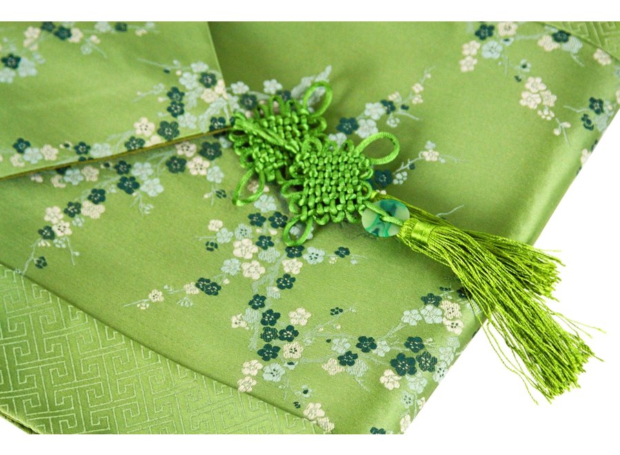 Chinese Table Runner 33x190cm Blossoms Green