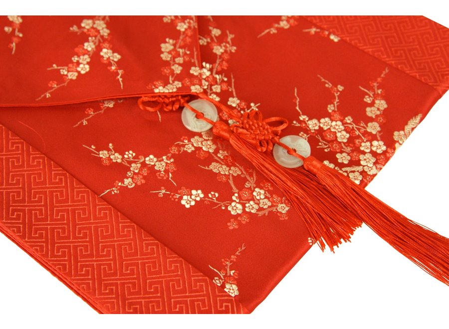 Chinese Table Runner 33x190cm Blossoms Red