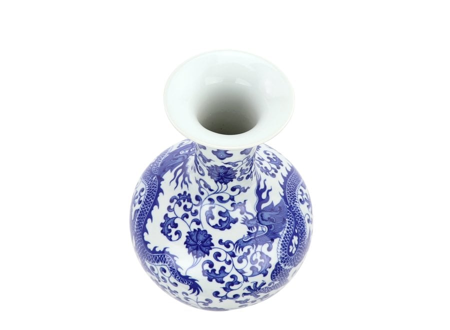 Jarrón de Porcelana Chino Dragón Azul y Blanco D.22 x Alt.35 cm