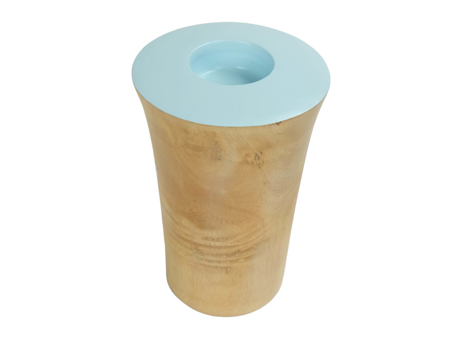 Japandi Kerzenhalter Mangoholz Handgefertigt Blau D11xH15cm