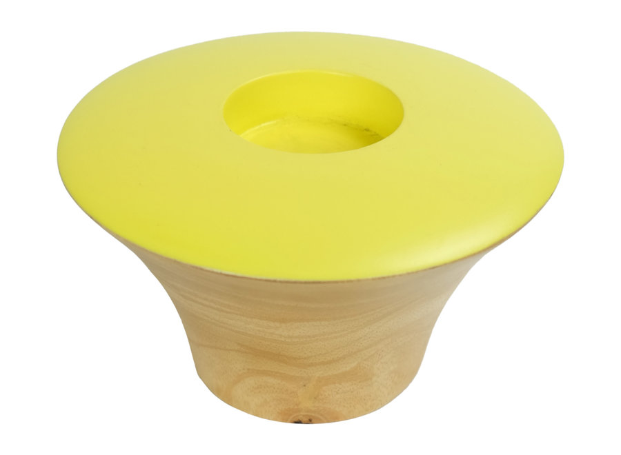 Tea Light Holder Mango Wood Handmade in Thailand Yellow