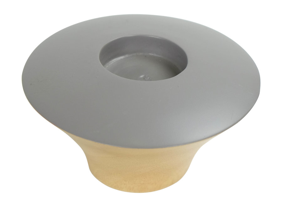 Japandi Kerzenhalter Mangoholz Handgefertigt Grau D13xH8cm