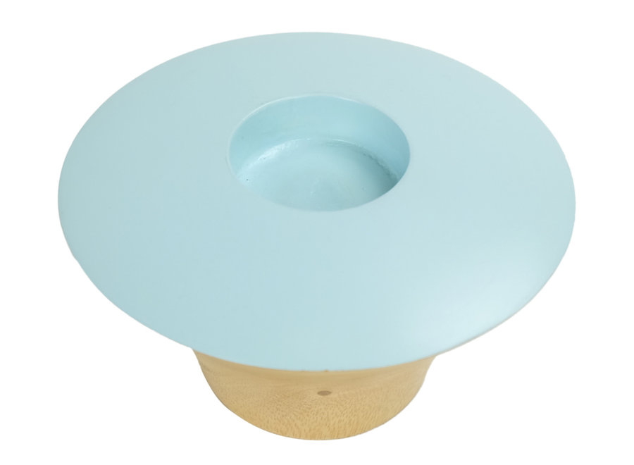Japandi Candle Holder Mangowood Handmade Blue D13xH8cm