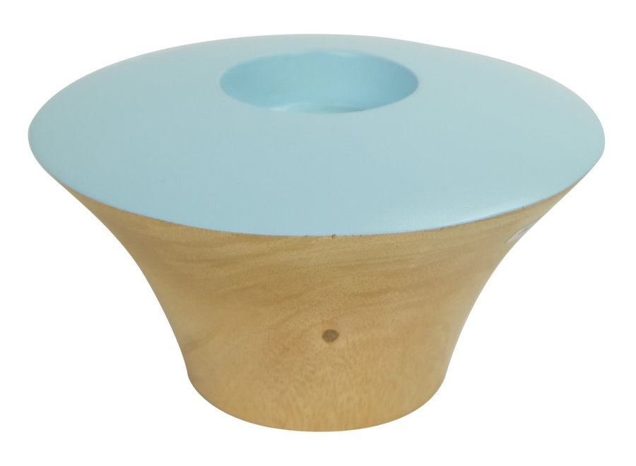 Japandi Kerzenhalter Mangoholz Handgefertigt Blau D13xH8cm