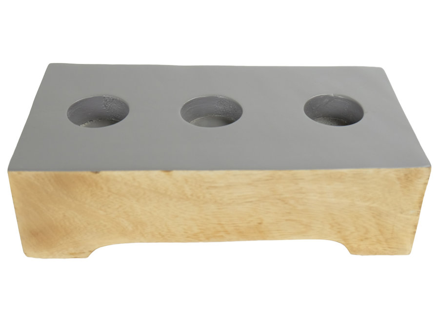 Japandi Candle Holder Mangowood Handmade Grey W26xD13xH7cm