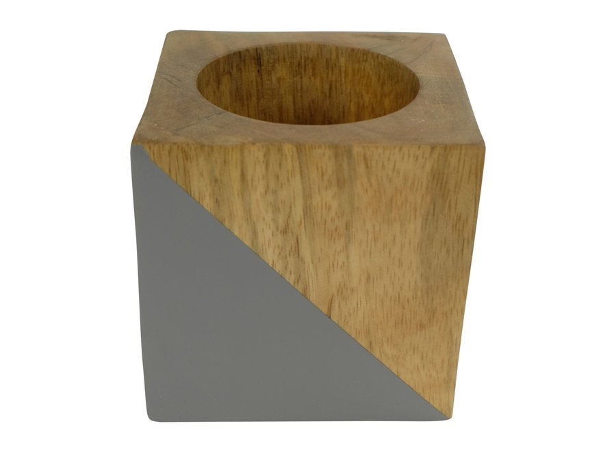 Japandi Kerzenhalter Mangoholz Handgefertigt Grau D10xH10cm