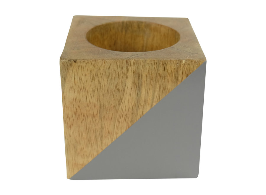 Tea Light Holder Mango Wood Grey