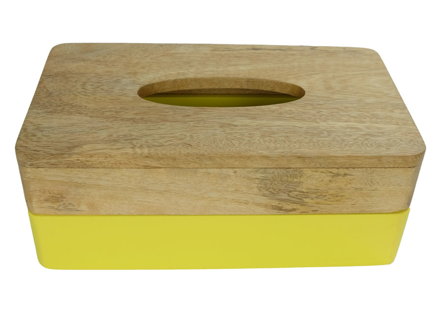 Fine Asianliving Tissue Box Holder Mango Wood Handmade in Thailand Yellow