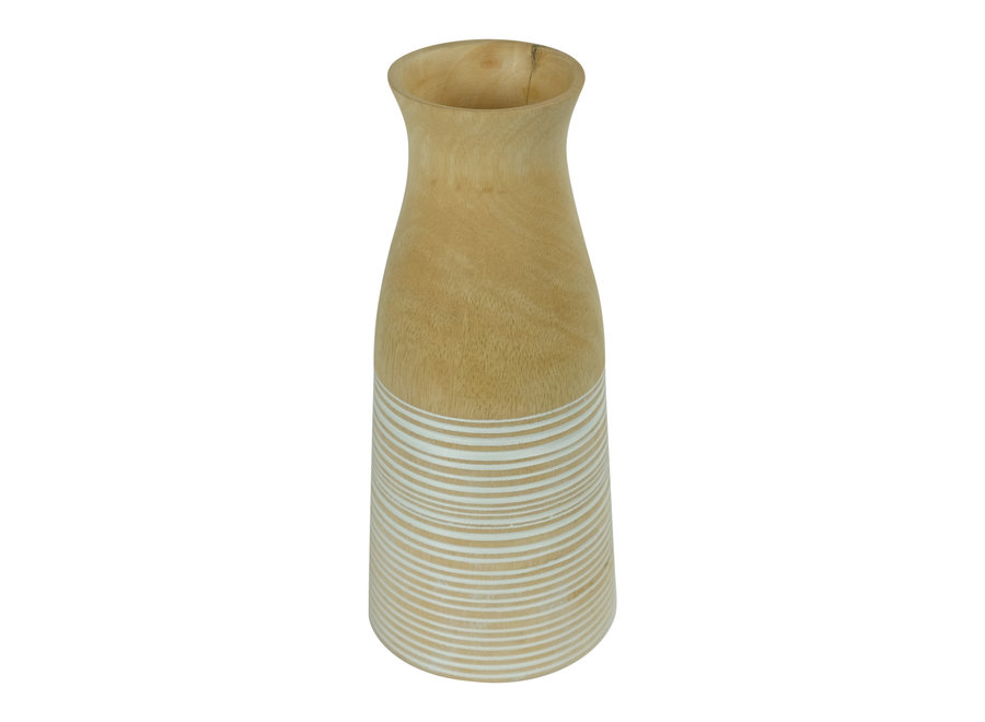 Vase Style Japandi Bois de Manguier Blanc Fait Main D7xH23cm