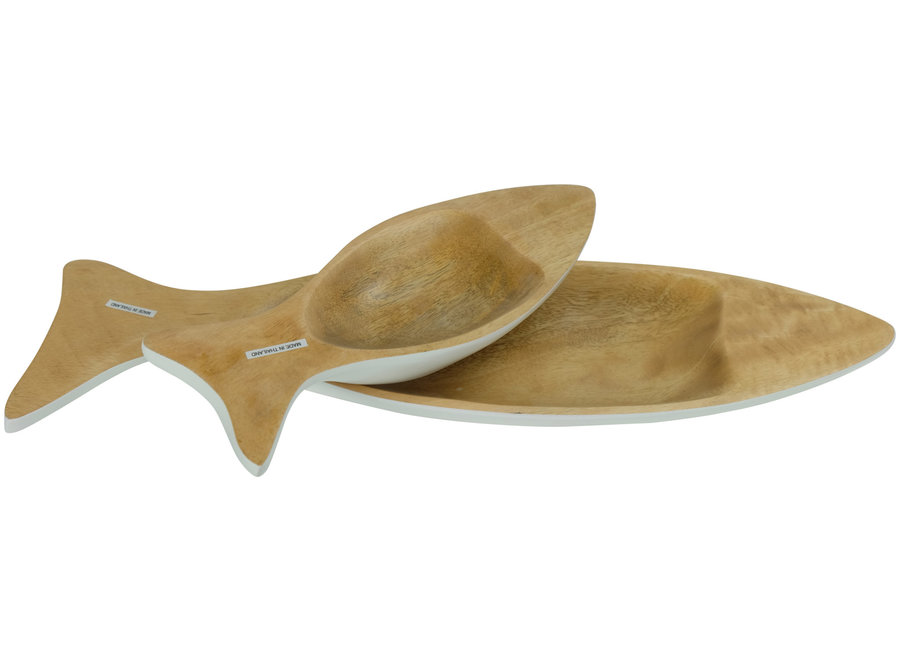 Mango Wood Decorative Plates Set/2 Fish Handmade in Thailand White