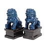 Ensemble Chiens Foo Chinois Gardiens de Temple Lions Marine/2 Porcelaine Fait Main L9xP9xH16cm