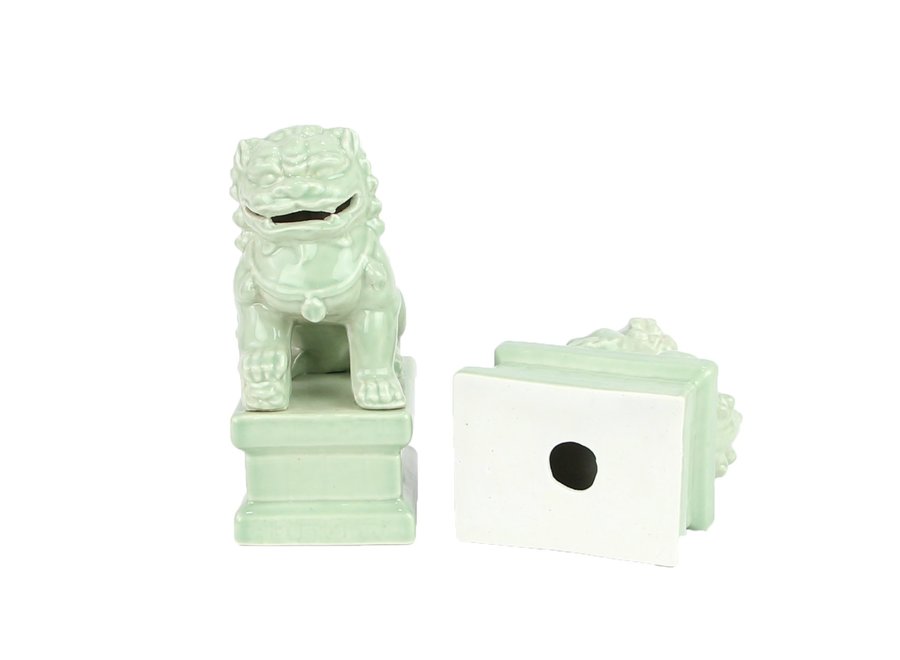 Chinesische Fu Hunde Tempelwächter Löwen Mintgrün Set/2 Porzellan Handgefertigt B6xT8xH15cm