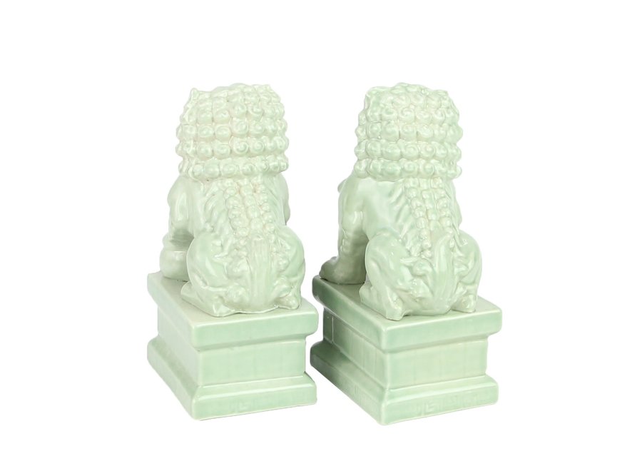 Ensemble Chiens Foo Chinois Gardiens de Temple Lions Menthe/2 Porcelaine Fait Main L6xP8xH15cm