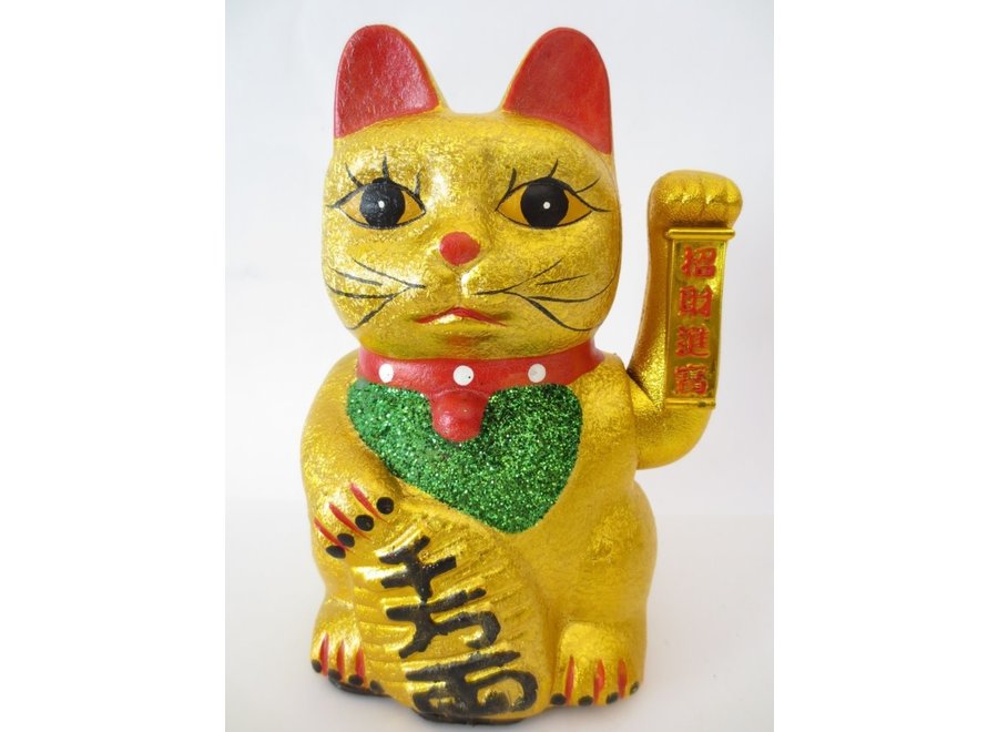 Chinese Lucky Cat Gold Glitter Waving 27cm