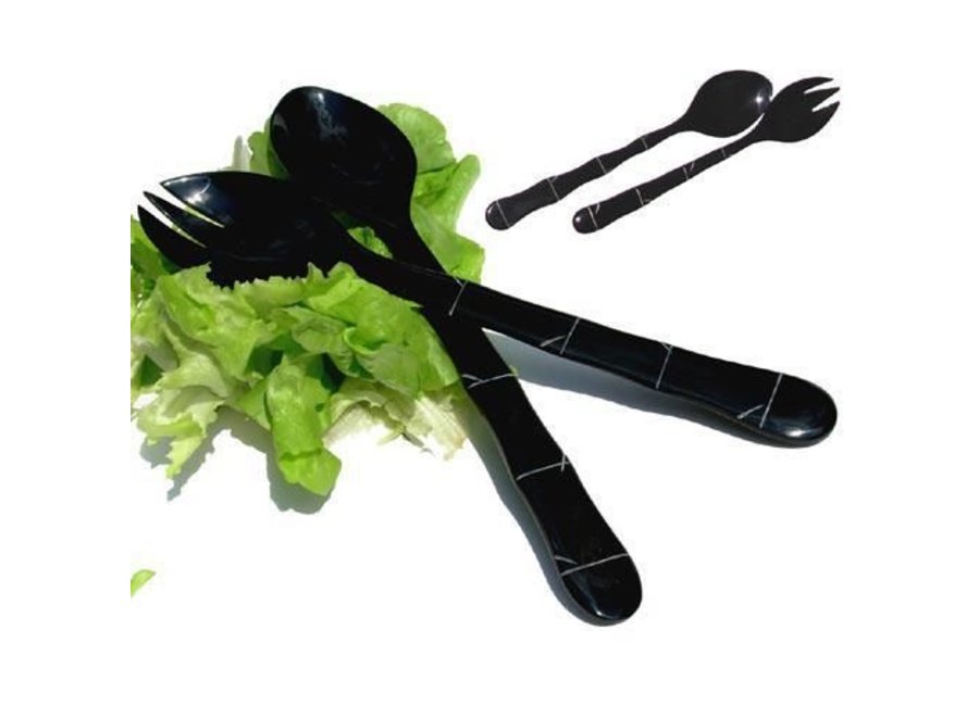 Vietnamese salad servers set Black buffalo horn with Bamboo design