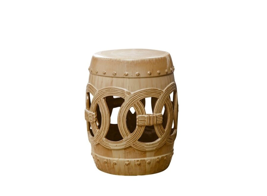 Tabouret en Céramique Chinois Porcelaine Fait Main Beige D32xH43cm