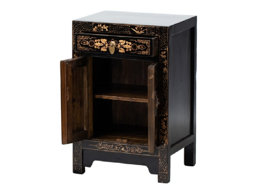 Chinesischer Schrank Schwarz Schmetterlinge Handbemalt B58xT37xH85cm