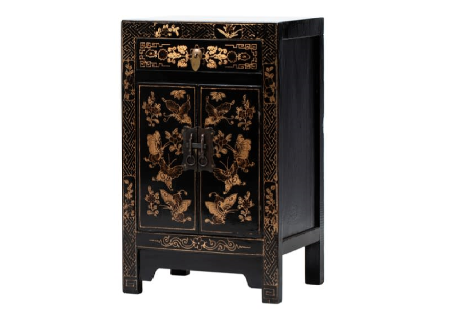 Chinese Cabinet Black Handpainted Butterflies W58xD37xH85cm