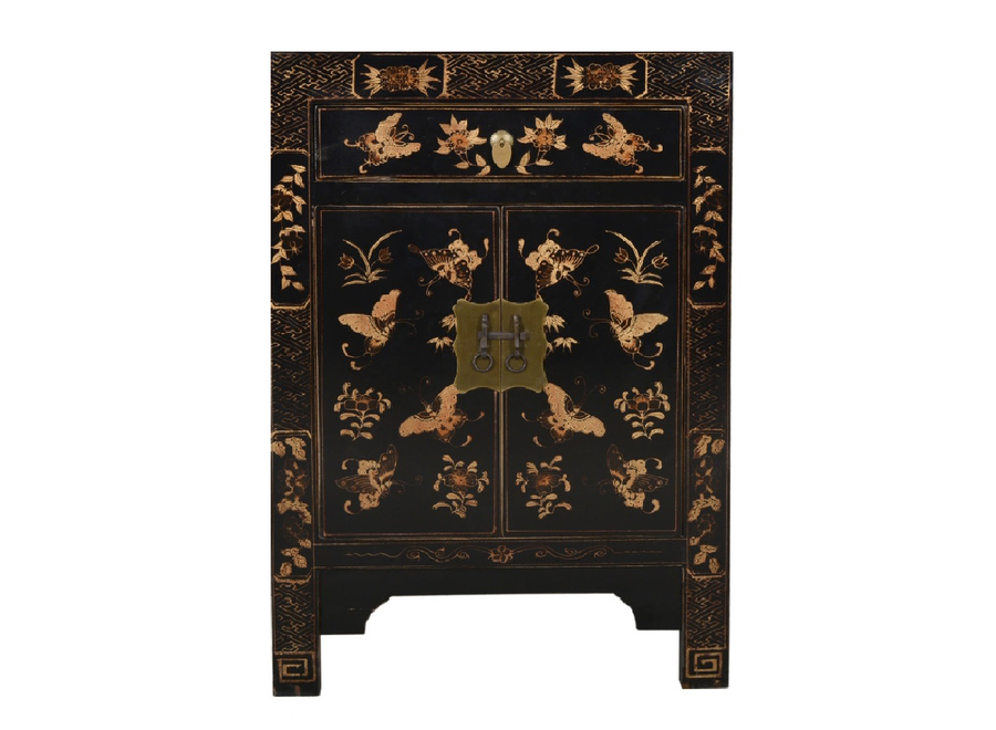 Chinesischer Schrank Schwarz Schmetterlinge Handbemalt B58xT37xH85cm