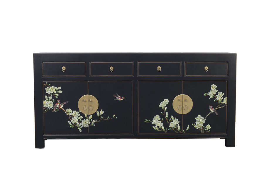 Buffet Chinois Onyx Noir Peinte à la Main - Orientique Collection L180xP40xH85cm