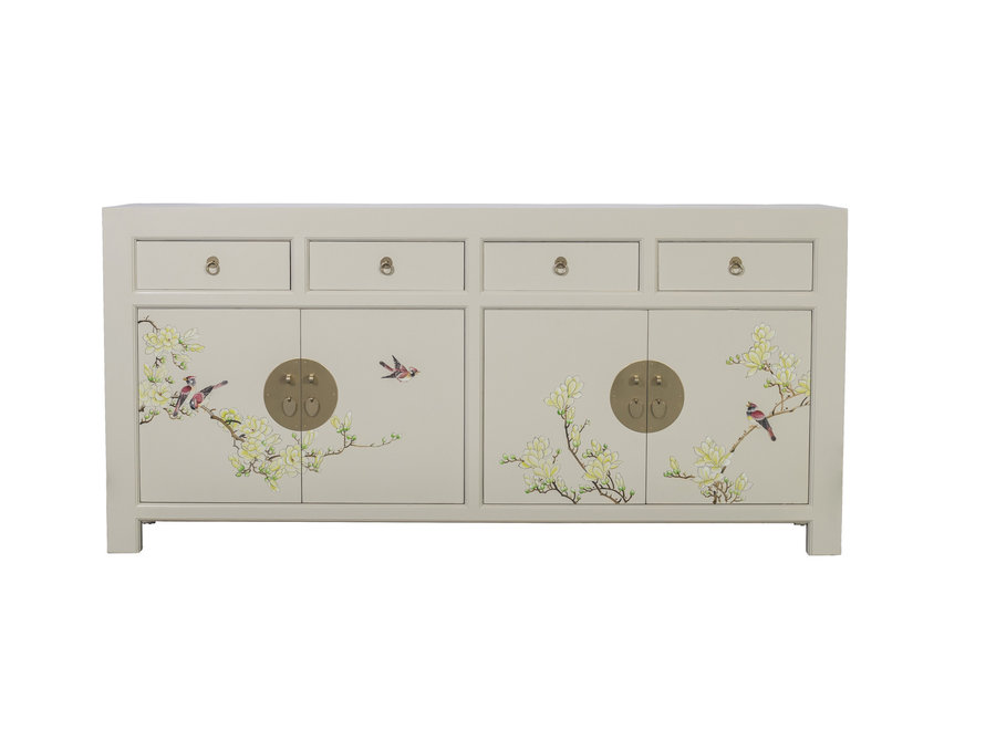 Buffet Chinois Moonshine Grège Peinte à la Main - Orientique Collection L180xP40xH85cm