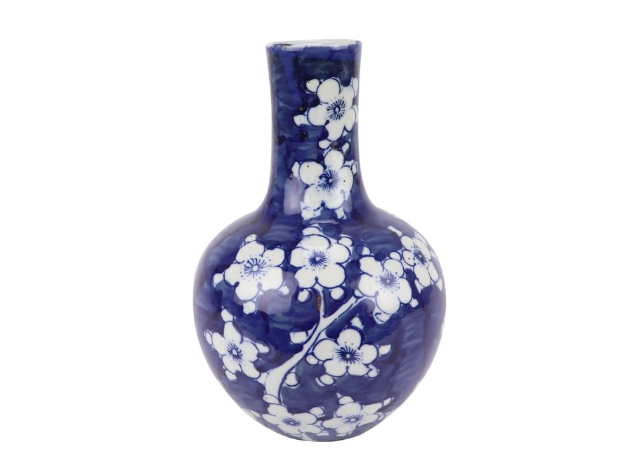 Vase Chinois Fleurs En Porcelaine Bleu Blanc D15xH23cm