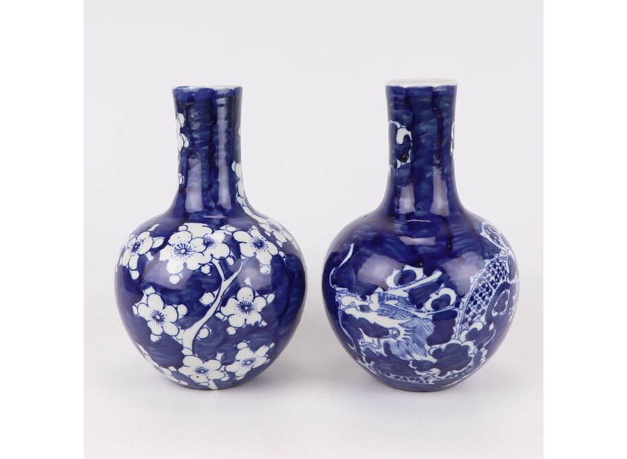 Vase Chinois Fleurs En Porcelaine Bleu Blanc D15xH23cm