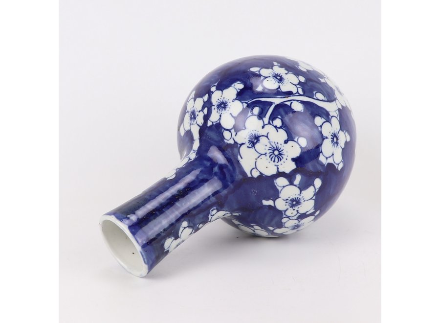 Vase Chinois Fleurs En Porcelaine Bleu Blanc D15xH23cm