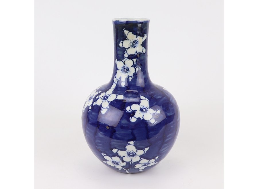 Vase Chinois Fleurs En Porcelaine Bleu Blanc D15xH23cm