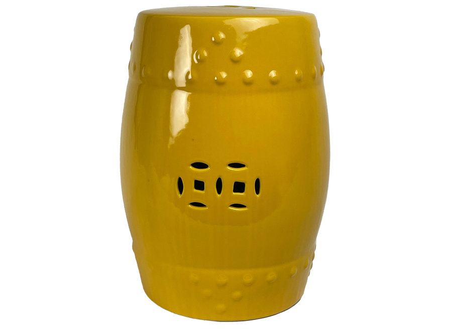 Sgabello da giardino in ceramica D33xH46cm Porcellana fatta a mano giallo ambra