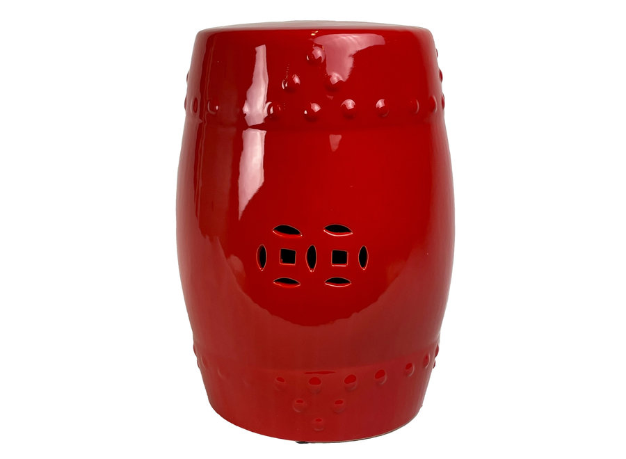 PREORDER WEEK 19 Taburete de jardín de cerámica D33xH46cm Porcelana hecha a mano rojo escarlata