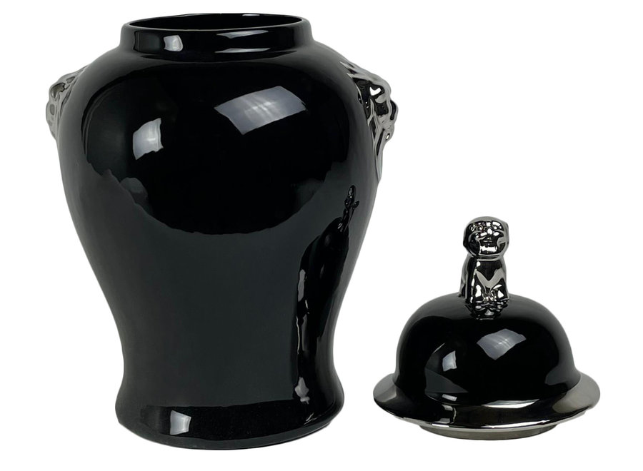 Zenzero Cinese Vaso Porcellana Nero Lucido Argento D25xH46cm