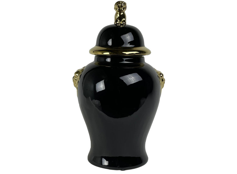 Chinese Ginger Jar Porcelain Glossy Black Gold D25xH46cm