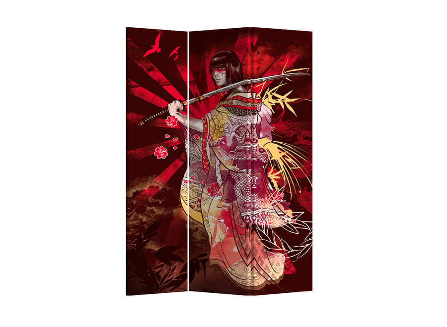 Room Divider Privacy Screen 3 Panels W120xH180cm Woman With A Katana