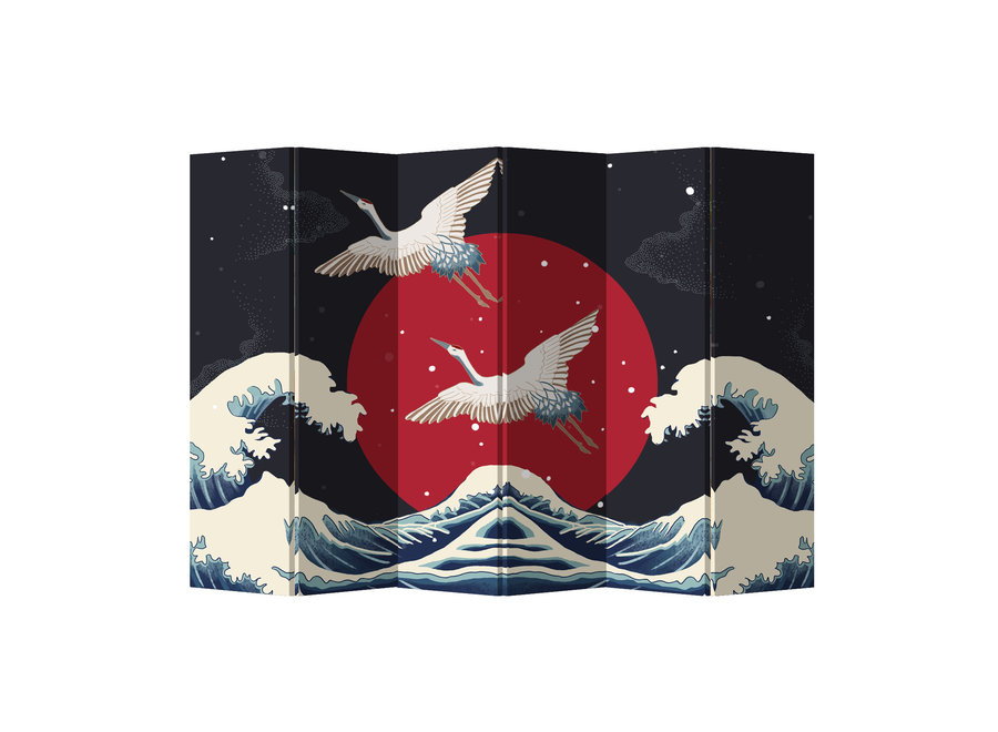 Japanischer Paravent B240xH180cm 6-teilig Kräne