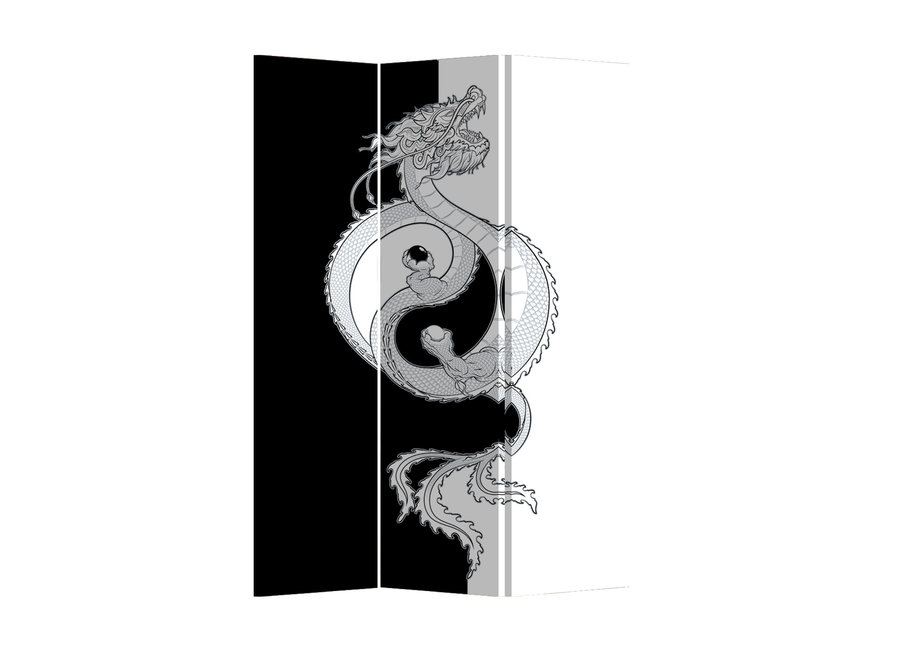 Room Divider Privacy Screen 3 Panels W120xH180cm Black&White Dragon