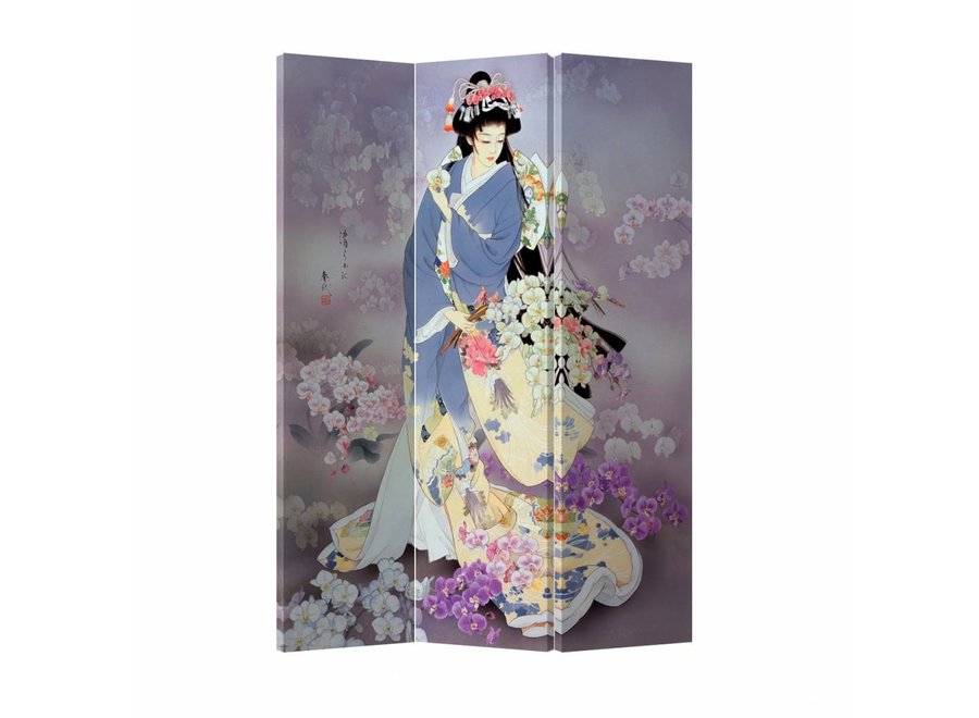 Paravent Raumteiler B120xH180cm 3-teilig Japanische Geisha Orchideen Paradies