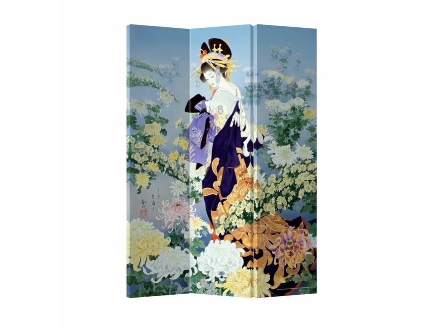 Biombo Japones Anch.120xAlt.180cm Geisha Japonesa Paraíso de flores